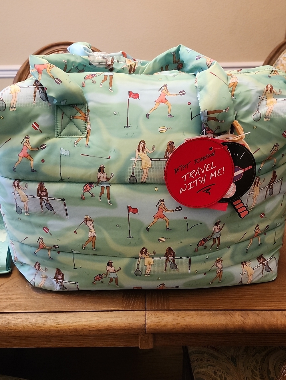 Betsey Johnson Mint Quilted Tennis Print Travel Tote